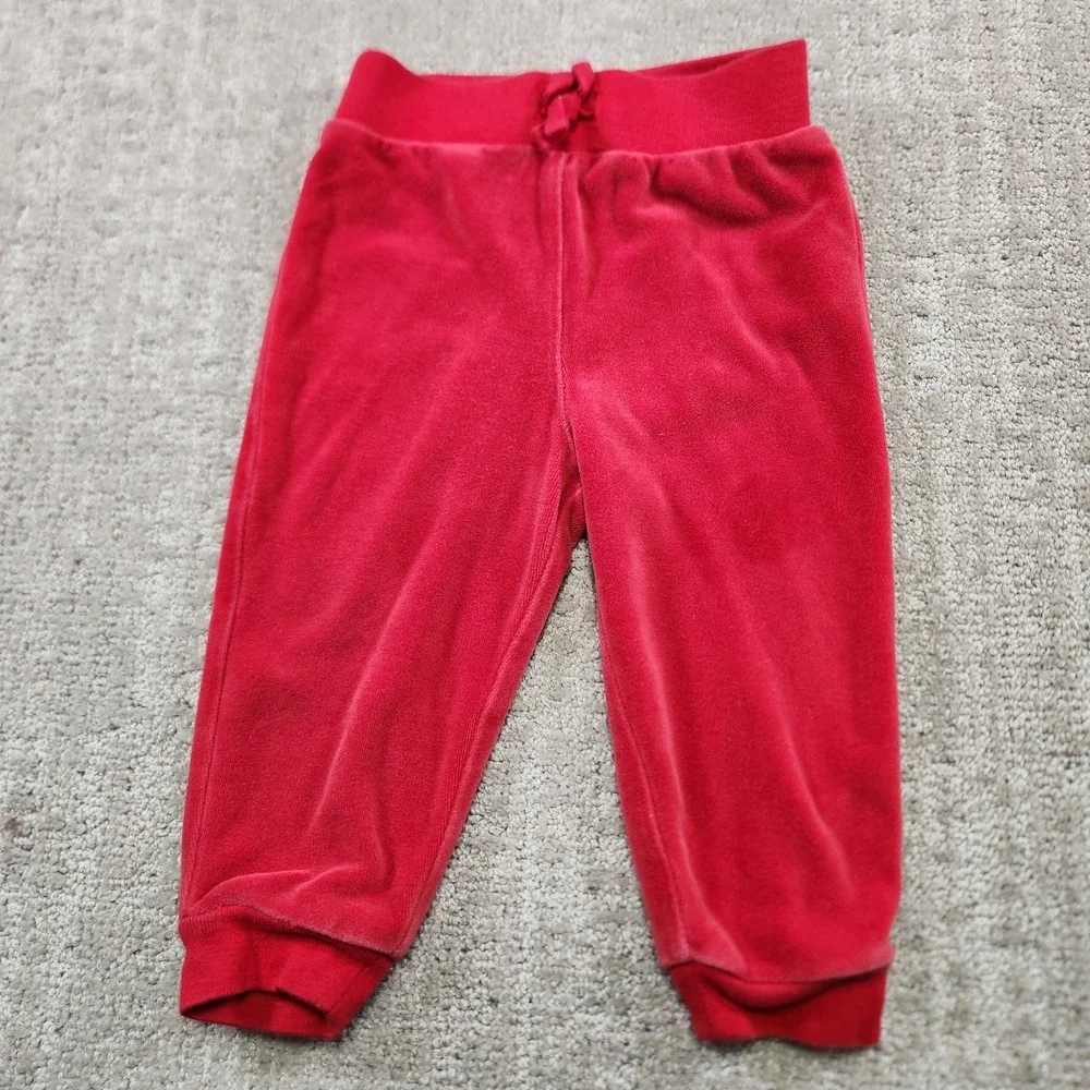 Ralph Lauren Track Suit Baby 12 Months Red Velour Hoodie Full Zip Joggers Infant